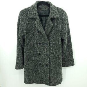 VTG Halston Boucle Wool-Blend Double Breasted Peacoat 10 Gray